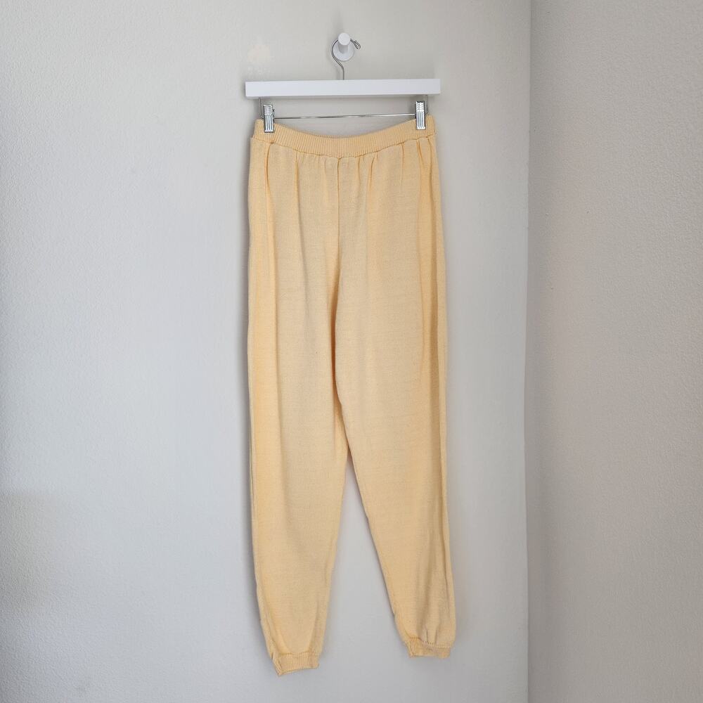 Vintage 90s Pastel Butter Yellow Cotton Knit High Waisted Jogger Pants XS S - Picture 9 of 9